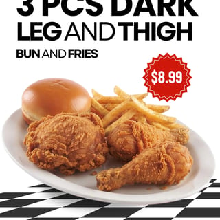 3 Pcs Leg and Thigh (Bun and Fries)