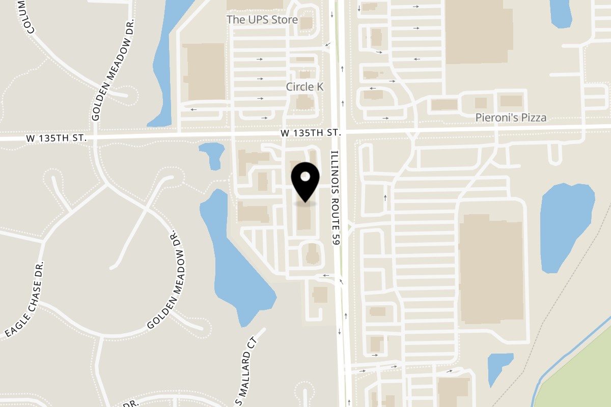 Map showing the location of Slaw Burger Plainfield on 13530 South Route 59 in Plainfield