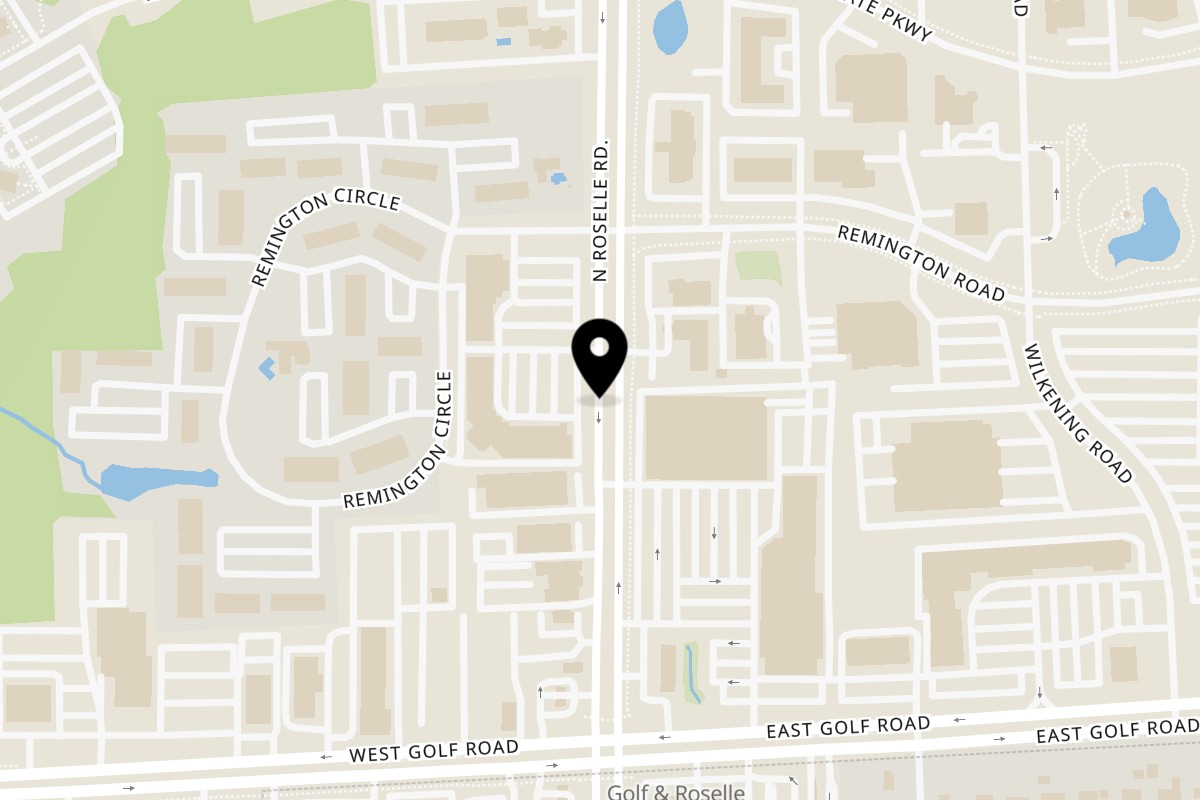 Map showing the location of Slaw Burger Schaumburg on 1332 N Roselle Rd in Schaumburg